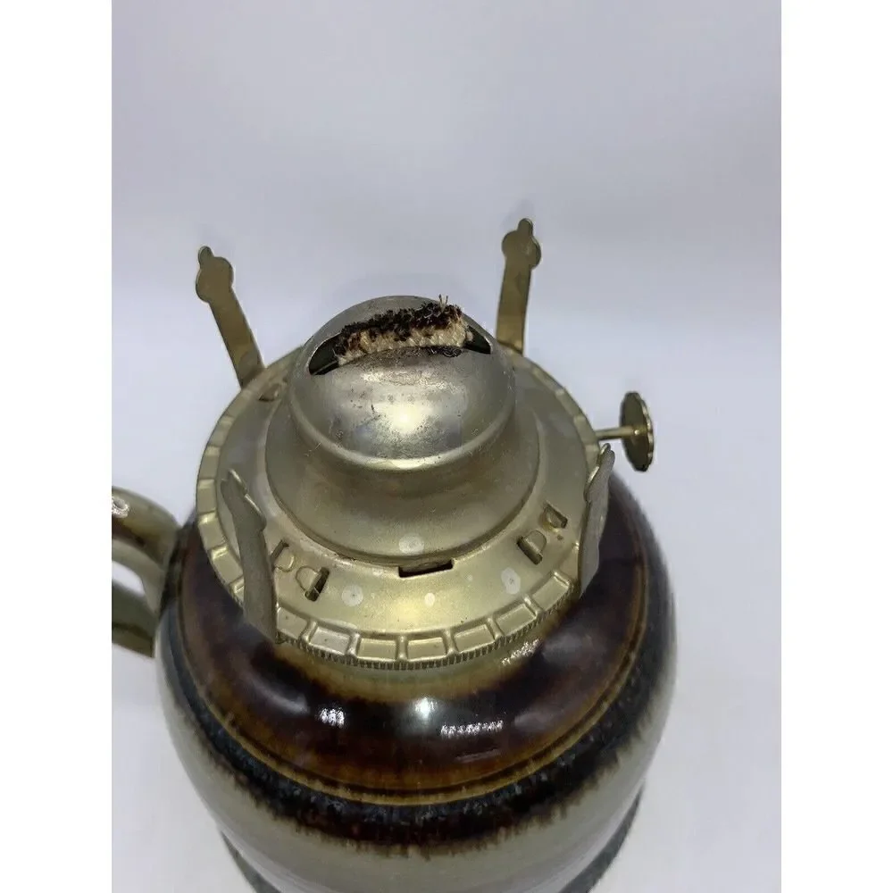 Vintage Greg Olson Signed California Handmade Stoneware Oil Lamp with Chimney